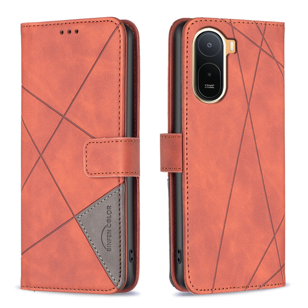 (Brown) Phone Cover For Xiaomi Redmi A7 Pro 4G (171.56Mm) Phone Case Wallet Stand Geometry Imprinted Leather Brown 6914292714191