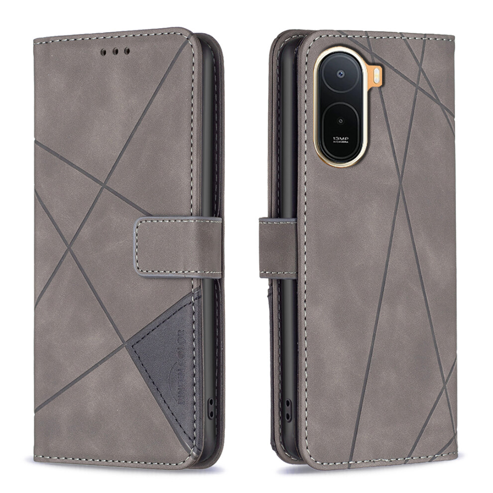 (Grey) Phone Cover For Xiaomi Redmi A7 Pro 4G (171.56Mm) Phone Case Wallet Stand Geometry Imprinted Leather Grey 6914299242178