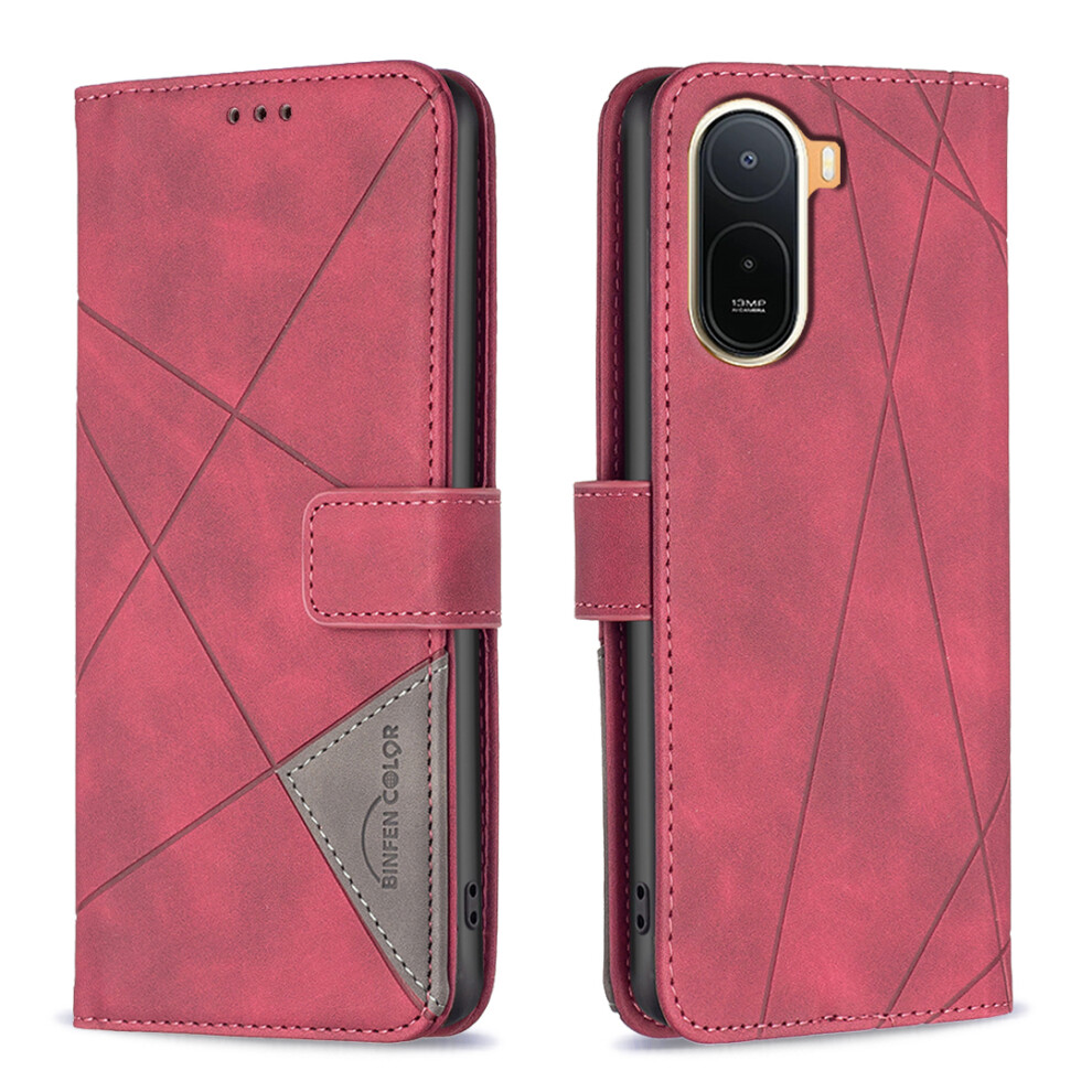 (Red) Phone Cover For Xiaomi Mi A7 Pro 4G (171.56Mm) Phone Case Wallet Stand Geometry Imprinted Leather Red 6914290244638