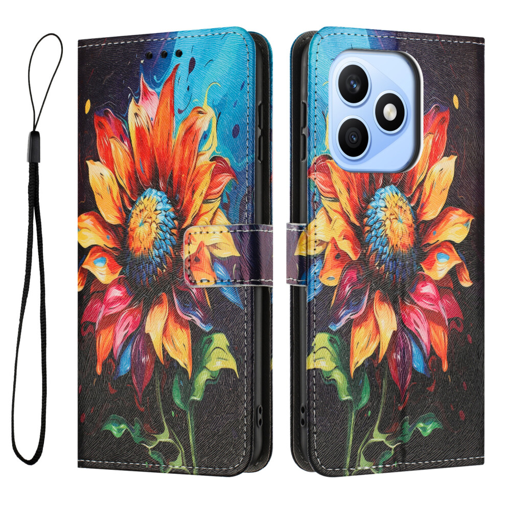 (Sunflower) Phone Cover For Honor X8d 4G Wallet Case Pattern Printing Pu Leather Phone Cover With Lanyard 6914299967743
