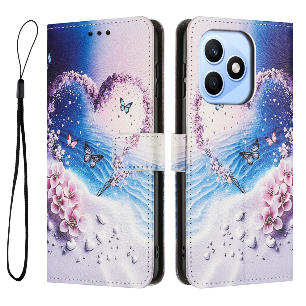(Heart Butterfly) Phone Cover For Honor X8d 4G Wallet Case Pattern Printing Pu Leather Phone Cover With Lanyard 6914291554781
