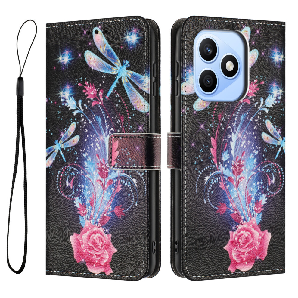 (Dragonfly) Phone Cover For Honor X8d 4G Wallet Case Pattern Printing Pu Leather Phone Cover With Lanyard 6914290283385