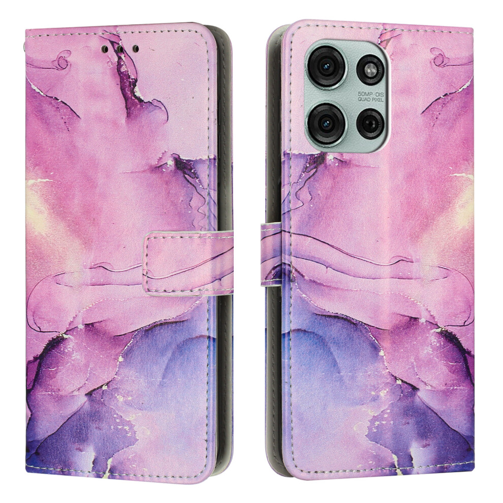 (Purple) Phone Cover For Motorola Moto G77 5G / Motorola Moto G67 5G Stand Case Marble Pattern Pu Leather Wal Purple 6914291799267