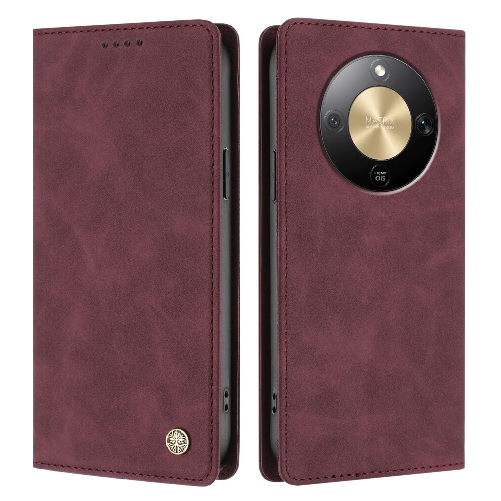 (Wine ) Phone Cover For Honor X70 5G / Honor Magic8 Lite 5G / Honor X9d 5G Case Hx Rfid Blocking Wallet Stan Red 6914298266656