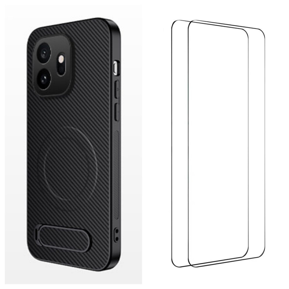 (Black) Phone Cover For Oneplus 15T 5G Qt1 Series Magnetic Case With 2Pcs Tempered Glass Films Kickstand Car Black 6914292724084