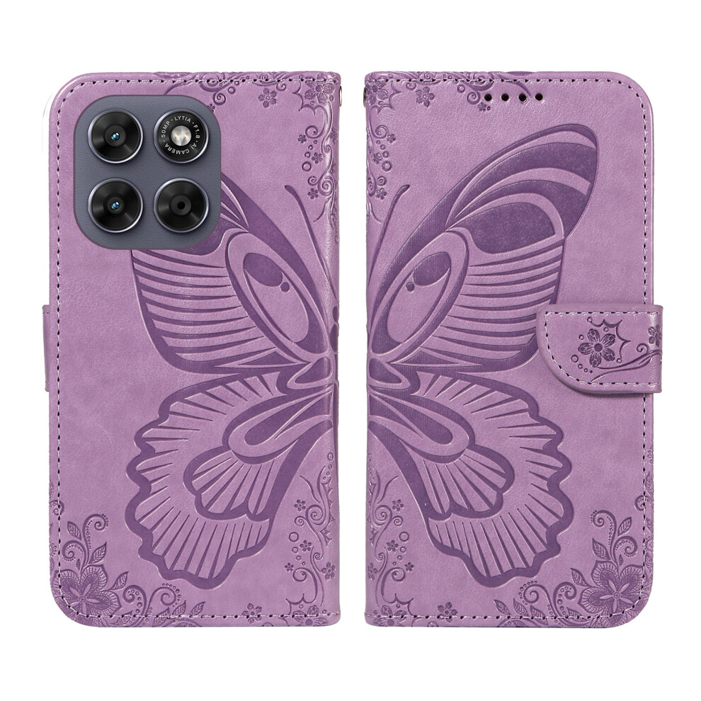 (Light ) Phone Cover For Motorola Moto G77 5G / Motorola Moto G67 5G Case Butterfly Pattern Pu Leather Folio Purple 6914292414718