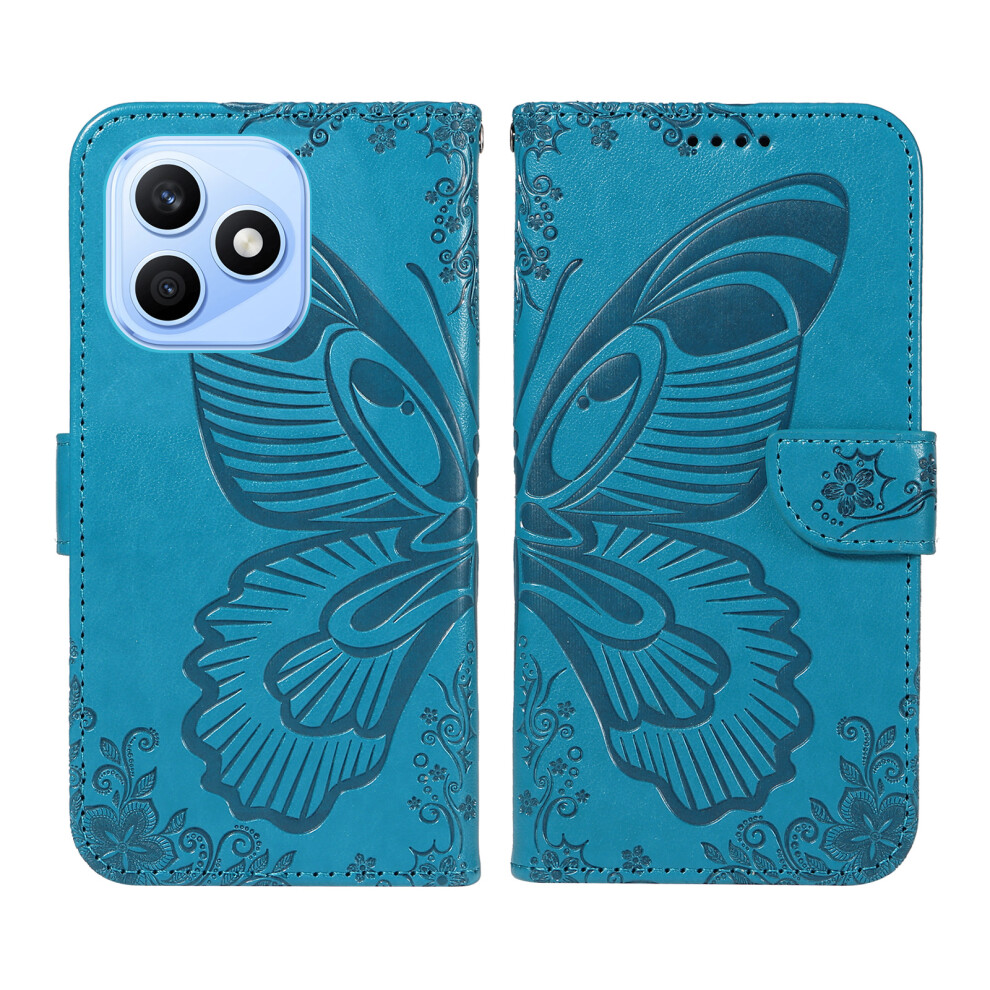(Blue) Phone Cover For Honor X8d 4G Case Butterfly Pattern Pu Leather Folio Flip Phone Cover Blue 6914299927761