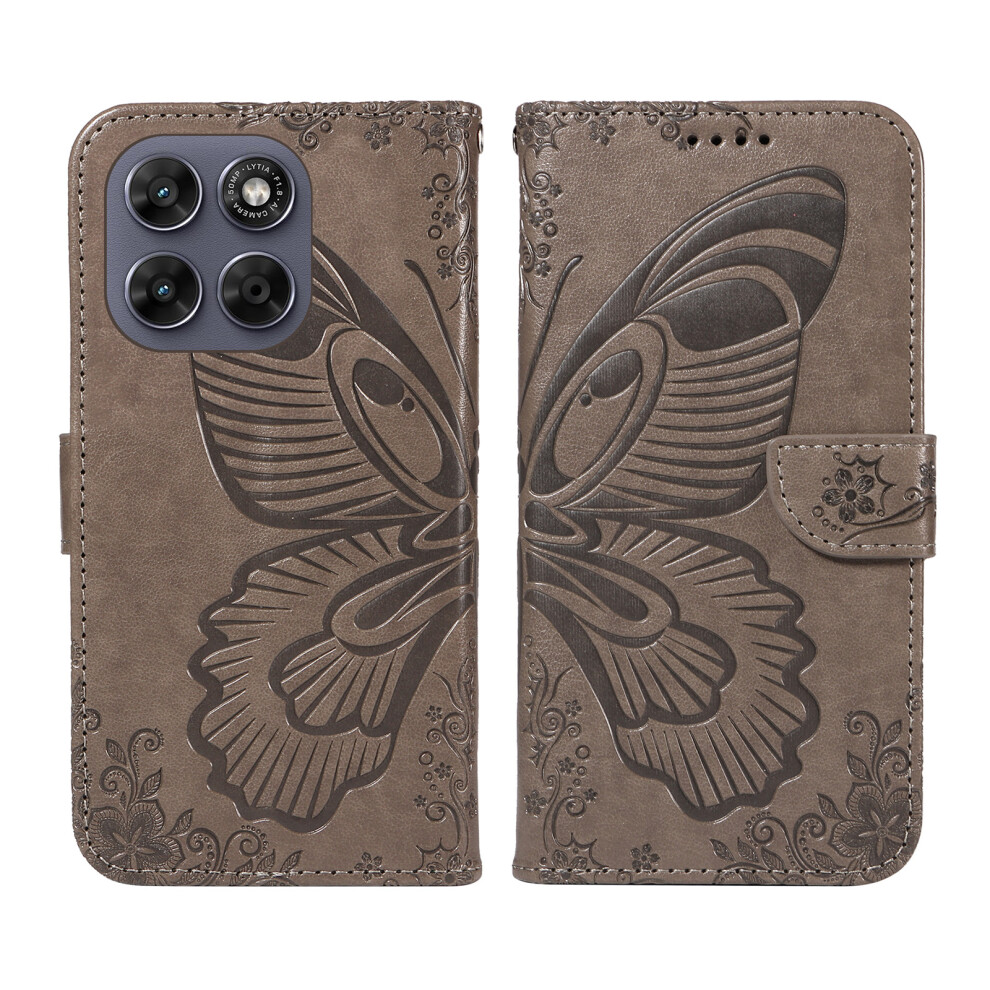 (Grey) Phone Cover For Motorola Moto G77 5G / Motorola Moto G67 5G Case Butterfly Pattern Pu Leather Folio Grey 6914291340193
