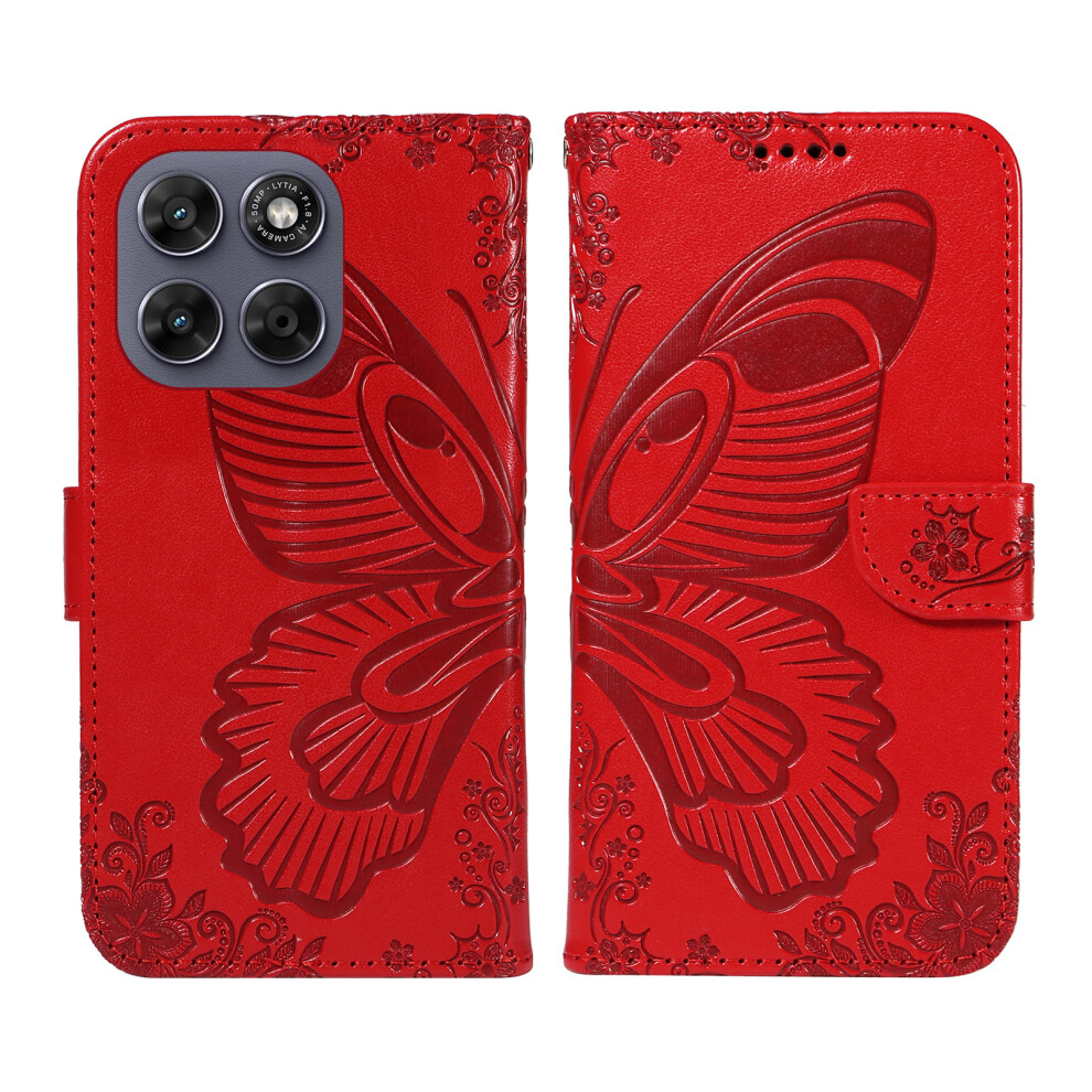 (Red) Phone Cover For Motorola Moto G77 5G / Motorola Moto G67 5G Case Butterfly Pattern Pu Leather Folio Red 6914295467735