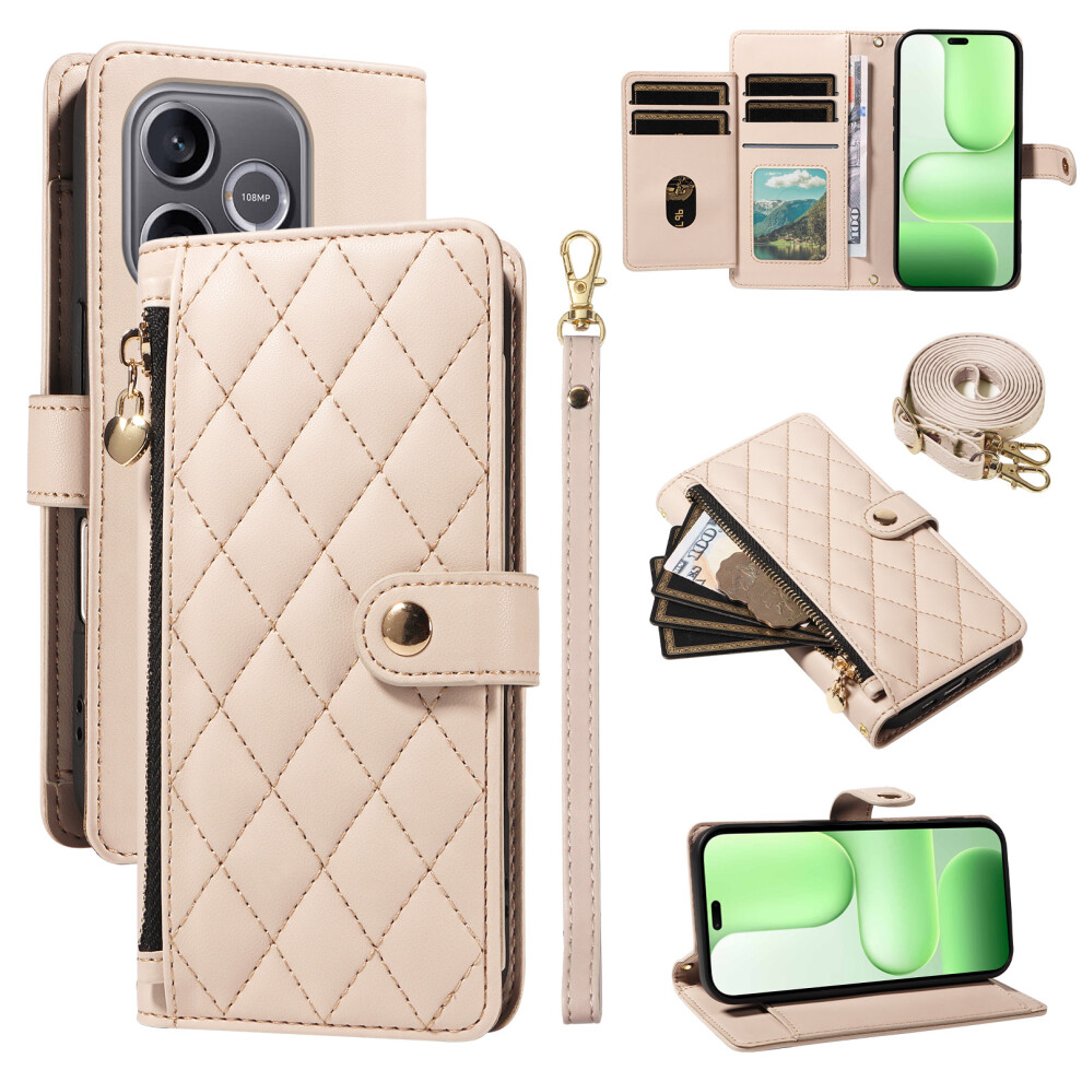 (Apricot) Phone Cover For Honor 600 Lite 5G Wallet Case Rhombus Leather Phone Cover With Strap 6914290276431