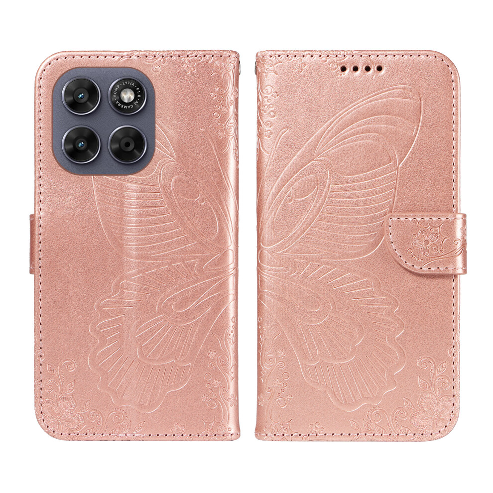 (Rose ) Phone Cover For Motorola Moto G77 5G / Motorola Moto G67 5G Case Butterfly Pattern Pu Leather Folio Gold 6914299405016