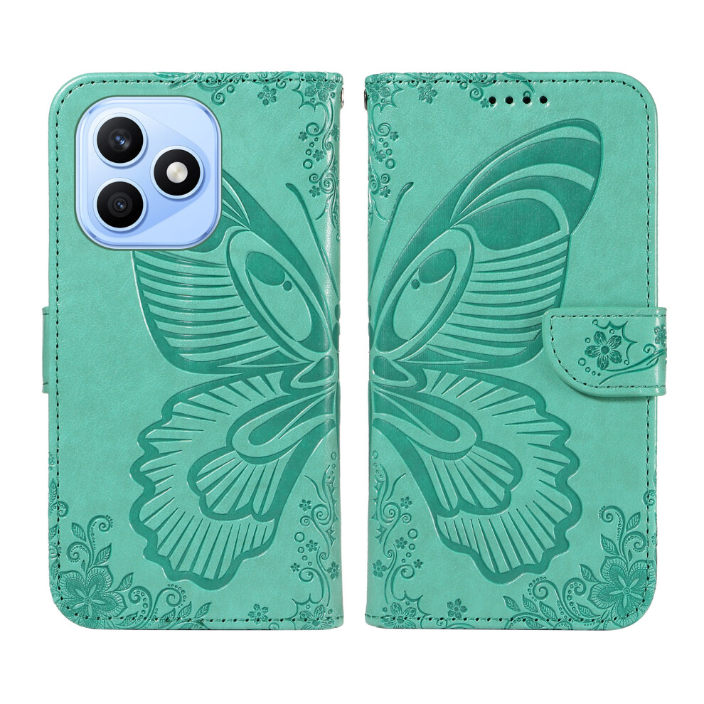 (Green) Phone Cover For Honor X8d 4G Case Butterfly Pattern Pu Leather Folio Flip Phone Cover Green 6914291855987
