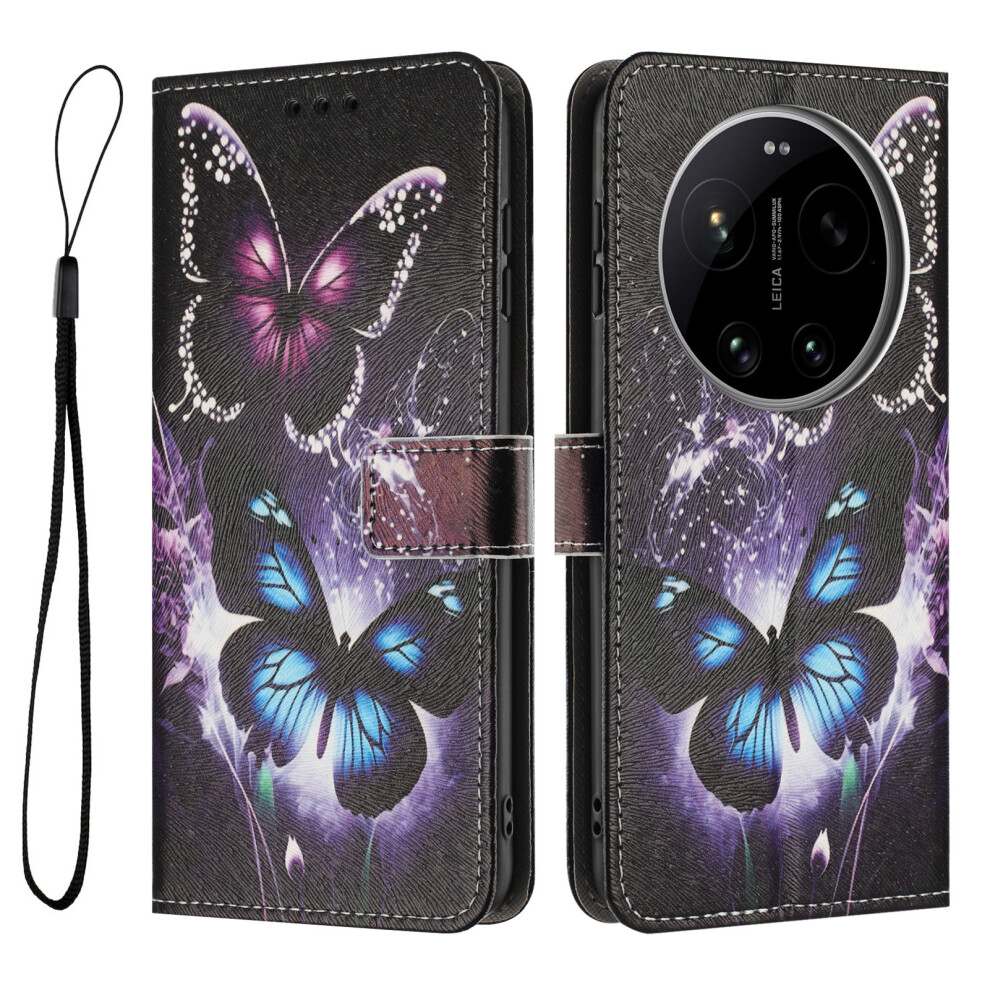 (Two Butterflies) Phone Cover For Xiaomi 17 Ultra 5G Wallet Case Pattern Printing Pu Leather Phone Cover With Lanyard 6914298254806
