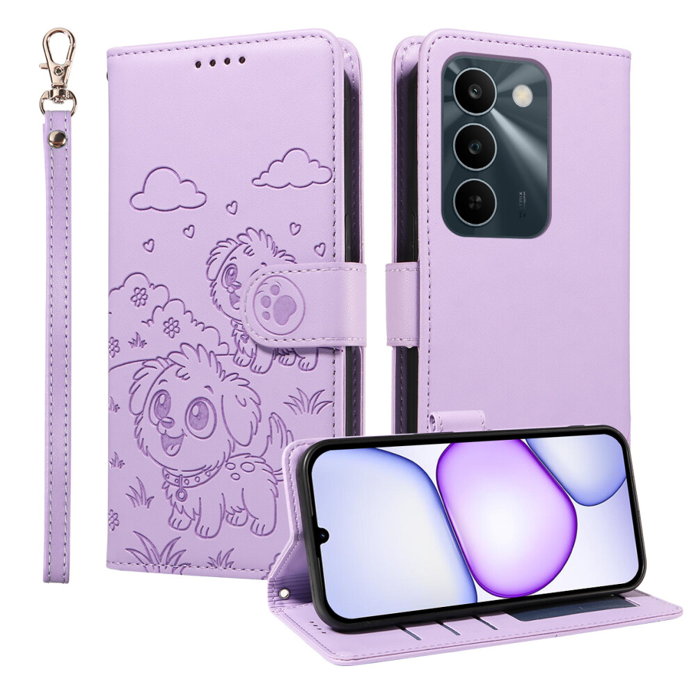 (Purple) Phone Cover For Realme C83 5G Case Rfid Blocking Imprinted Dog Pattern Pu Leather Phone Cover With W Purple 6914295179997