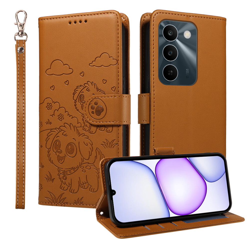 (Brown) Phone Cover For Realme C83 5G Case Rfid Blocking Imprinted Dog Pattern Pu Leather Phone Cover With W Brown 6914296833713