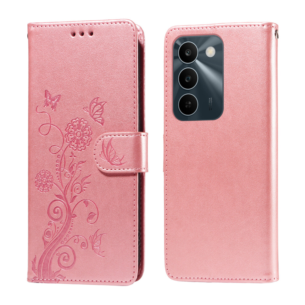 (Pink) Phone Cover For Realme C83 5G Leather Case Butterfly Floral Imprint Wallet Stand Cover Pink 6914294262416