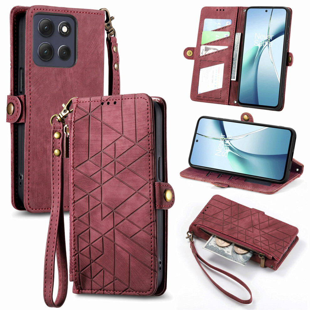 (Red) Phone Cover For Motorola Moto G17 Power 4G / G17 4G / G15 4G / G15 Power 4G Zipper Wallet Case Geome Red 6914295889360