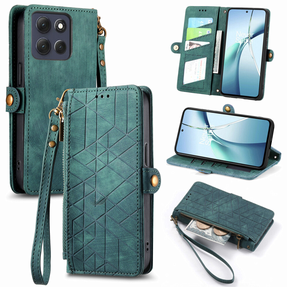 (Green) Phone Cover For Motorola Moto G17 Power 4G / G17 4G / G15 4G / G15 Power 4G Zipper Wallet Case Geome Green 6914291920548