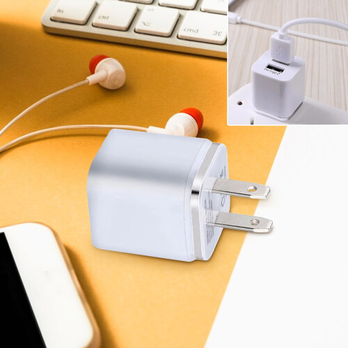 Chargeur mural USB, double port de charge rapide, format voyage, argent. 1