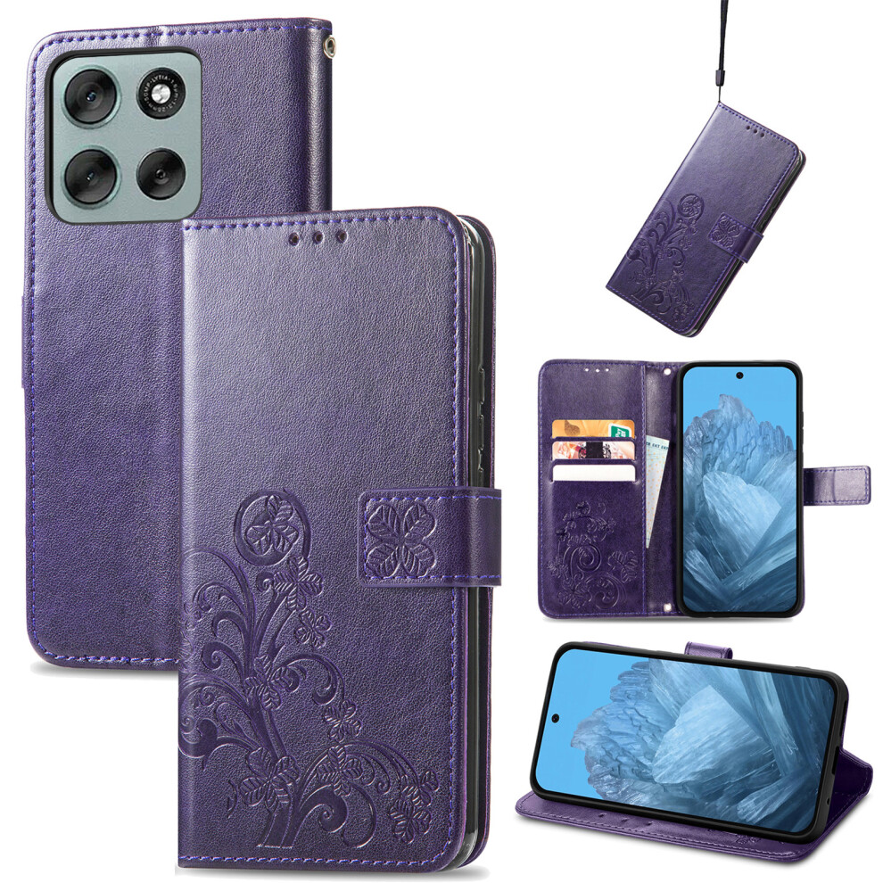 (Purple) Phone Cover For Motorola Moto G17 Power 4G / G17 4G / G15 4G / G15 Power 4G Leather Case Four-Leaf C Purple 6914299774945