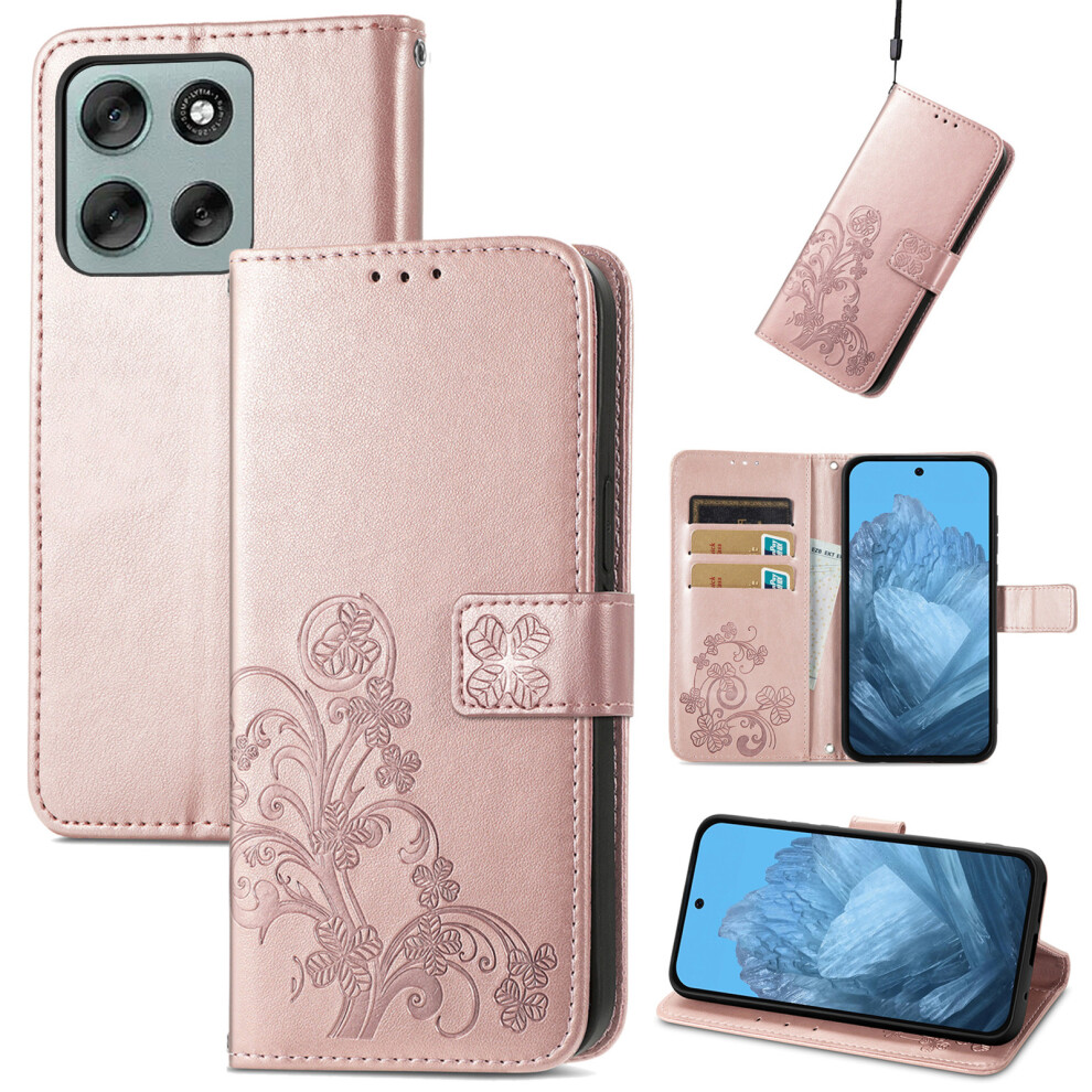 (Rose ) Phone Cover For Motorola Moto G17 Power 4G / G17 4G / G15 4G / G15 Power 4G Leather Case Four-Leaf C Gold 6914290560622