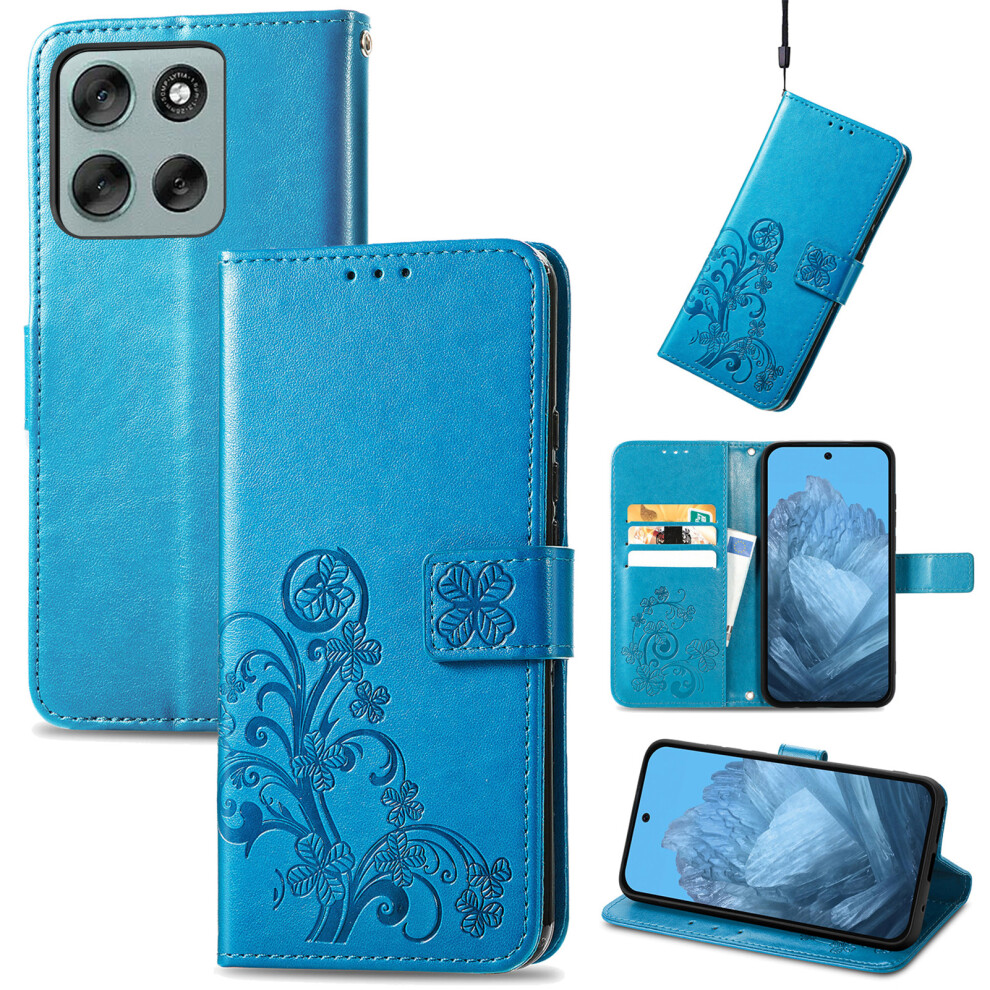 (Blue) Phone Cover For Motorola Moto G17 Power 4G / G17 4G / G15 4G / G15 Power 4G Leather Case Four-Leaf C Blue 6914296100518
