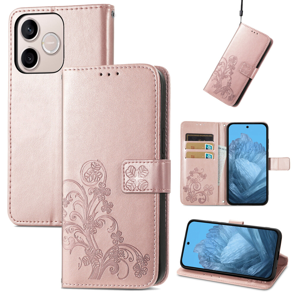 (Rose ) Phone Cover For Honor 600 Lite 5G Leather Case Four-Leaf Clover Wallet Phone Cover Gold 6914295577137
