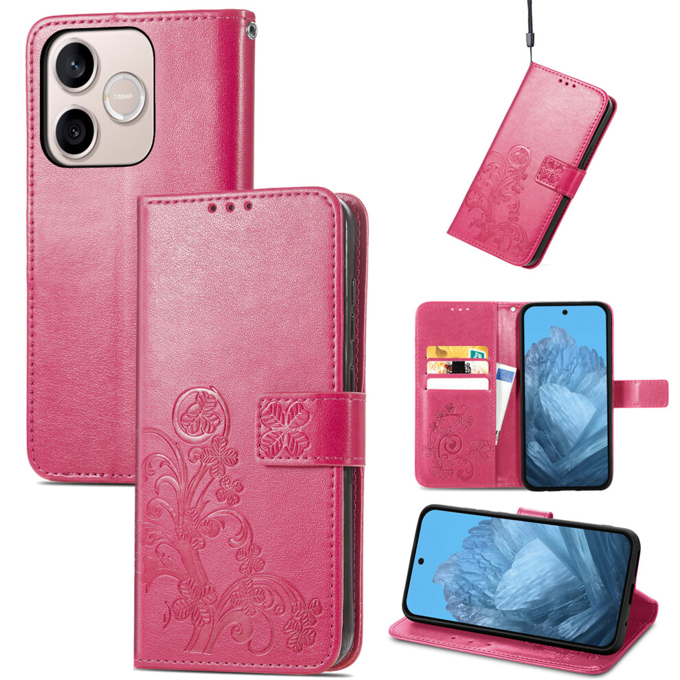 (Rose) Phone Cover For Honor 600 Lite 5G Leather Case Four-Leaf Clover Wallet Phone Cover 6914295464956