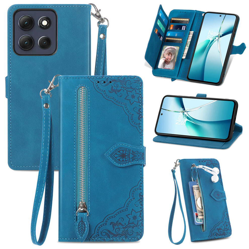 (Blue) Phone Cover For Motorola Moto G17 Power 4G / G17 4G / G15 4G / G15 Power 4G Zipper Wallet Case With Blue 6914292243707