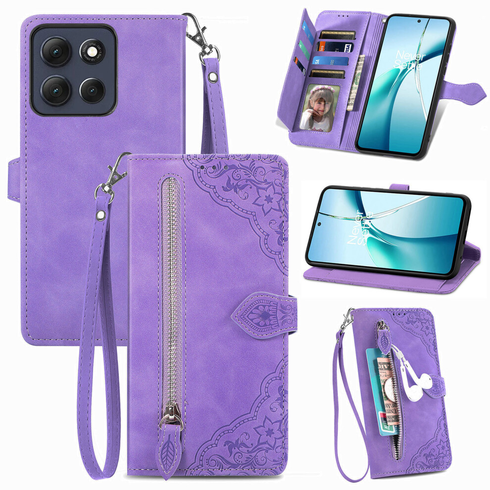 (Purple) Phone Cover For Motorola Moto G17 Power 4G / G17 4G / G15 4G / G15 Power 4G Zipper Wallet Case With Purple 6914295119344