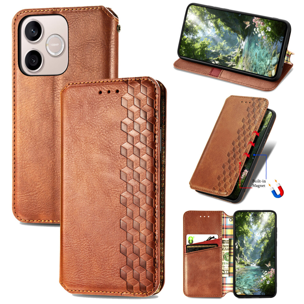 (Brown) Phone Cover For Honor 600 Lite 5G Case Rhombus Imprint Pu Leather Wallet Phone Cover Brown 6914295544115