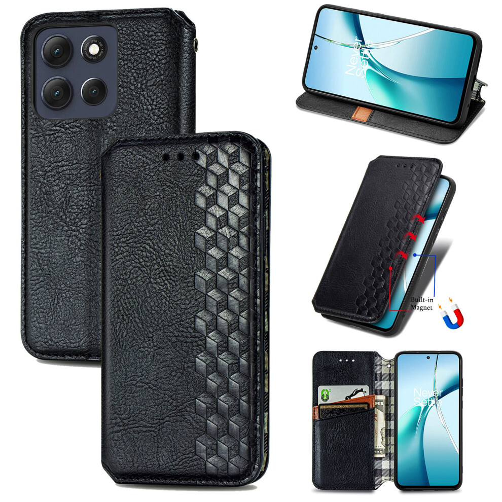 (Black) Phone Cover For Motorola Moto G67 5G / G77 5G Case Rhombus Imprint Pu Leather Wallet Phone Cover Black 6914298600467