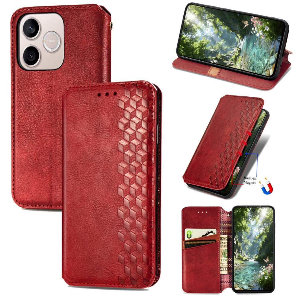 (Red) Phone Cover For Honor 600 Lite 5G Case Rhombus Imprint Pu Leather Wallet Phone Cover Red 6914294479715