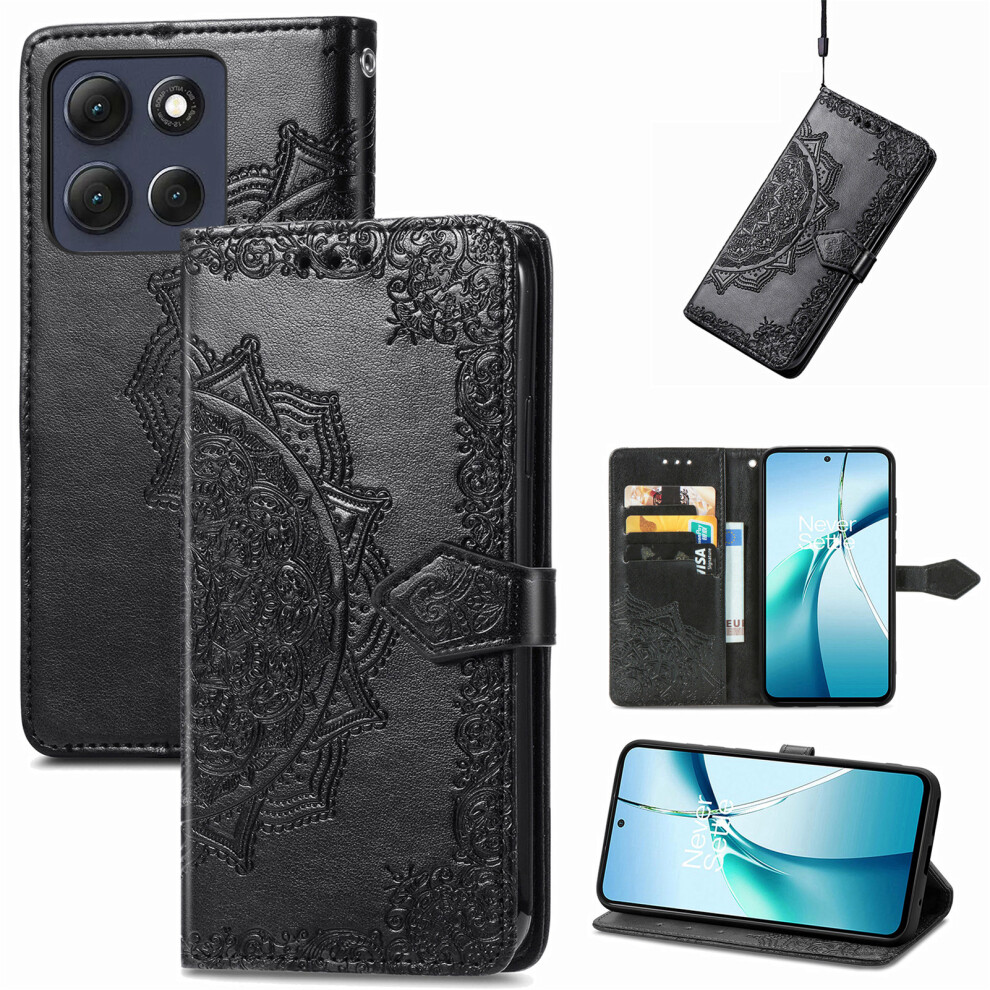 (Black) Phone Cover For Motorola Moto G67 5G / G77 5G Wallet Case Mandala Flower Leather Phone Cover Stand Black 6914293519627