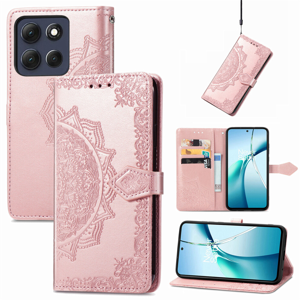 (Rose ) Phone Cover For Motorola Moto G17 Power 4G / G17 4G / G15 4G / G15 Power 4G Wallet Case Mandala Flow Gold 6914294305687