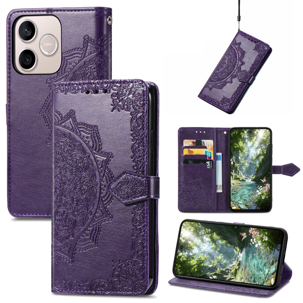 (Purple) Phone Cover For Honor 600 Lite 5G Wallet Case Mandala Flower Leather Phone Cover Stand Purple 6914297845401