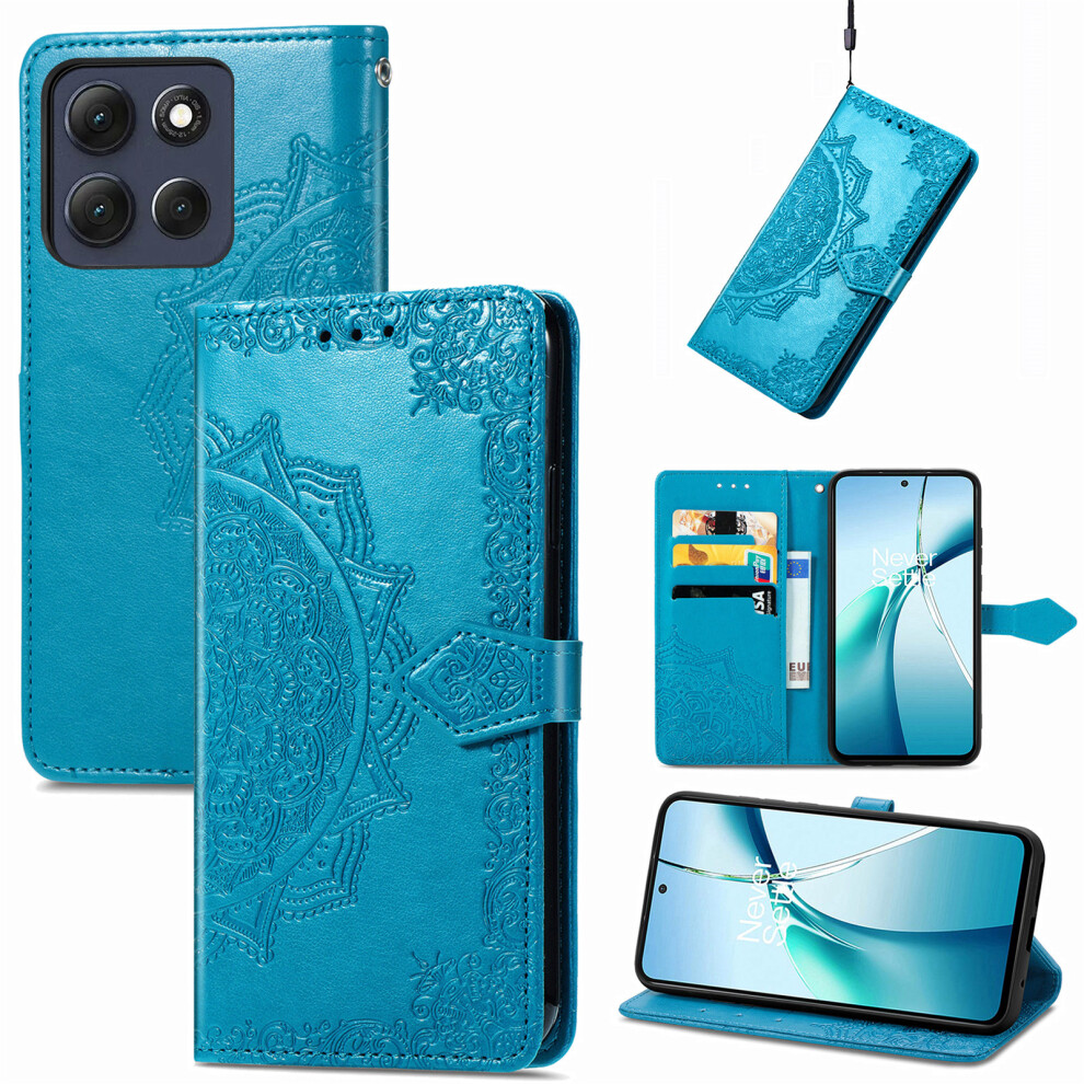 (Blue) Phone Cover For Motorola Moto G17 Power 4G / G17 4G / G15 4G / G15 Power 4G Wallet Case Mandala Flow Blue 6914296416947