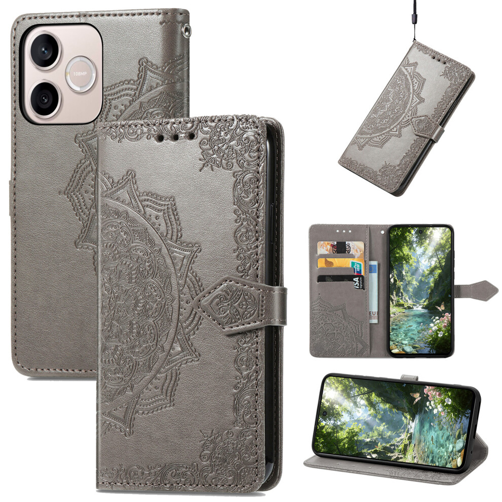 (Grey) Phone Cover For Honor 600 Lite 5G Wallet Case Mandala Flower Leather Phone Cover Stand Grey 6914290759149