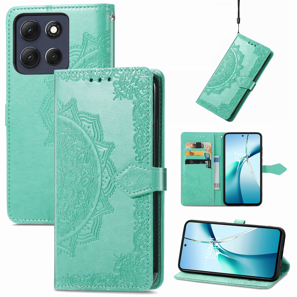 (Green) Phone Cover For Motorola Moto G17 Power 4G / G17 4G / G15 4G / G15 Power 4G Wallet Case Mandala Flow Green 6914293811103