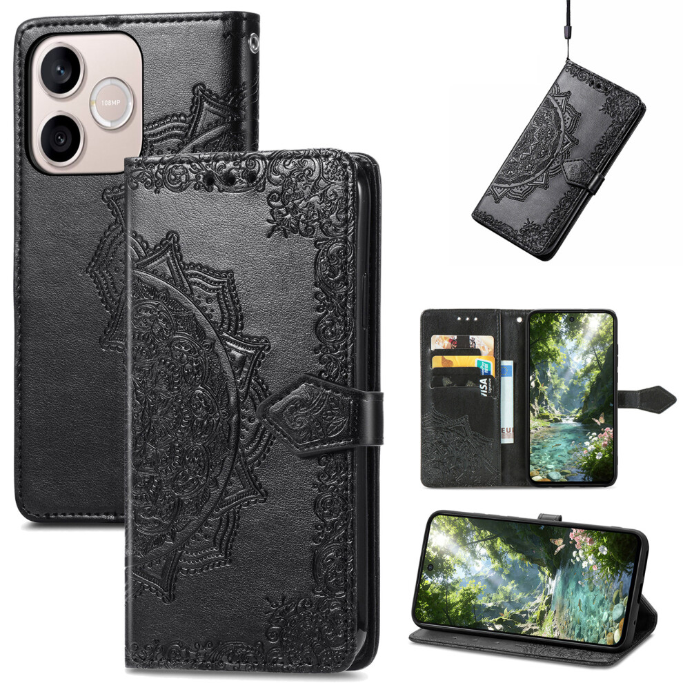 (Black) Phone Cover For Honor 600 Lite 5G Wallet Case Mandala Flower Leather Phone Cover Stand Black 6914291660642