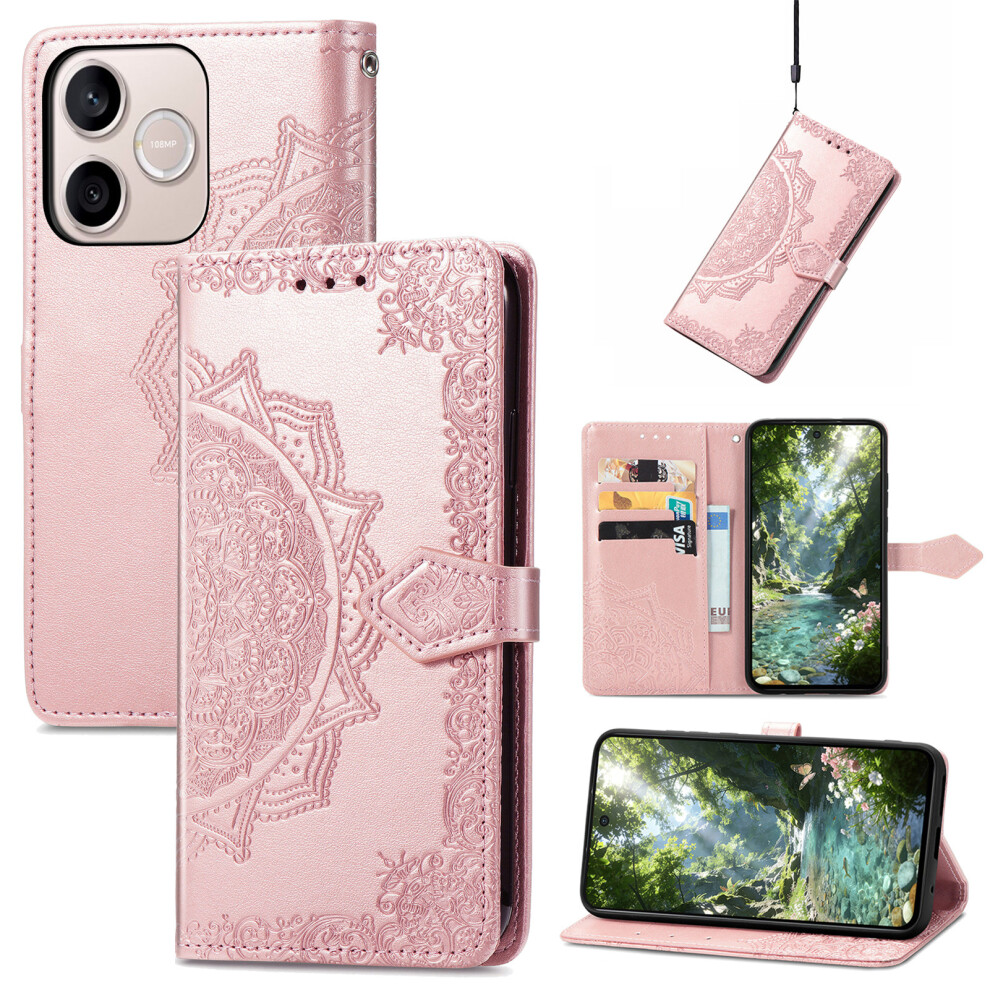 (Rose ) Phone Cover For Honor 600 Lite 5G Wallet Case Mandala Flower Leather Phone Cover Stand Gold 6914297751870