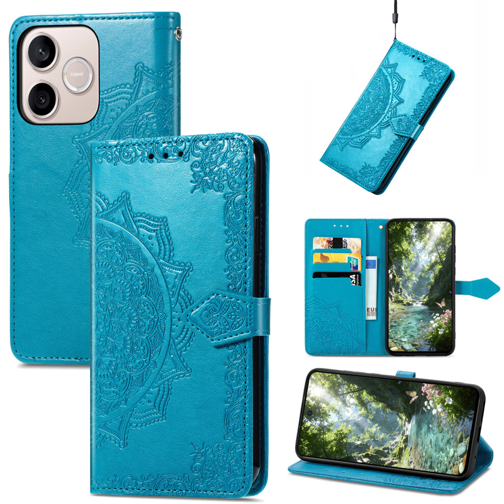 (Blue) Phone Cover For Honor 600 Lite 5G Wallet Case Mandala Flower Leather Phone Cover Stand Blue 6914295893558