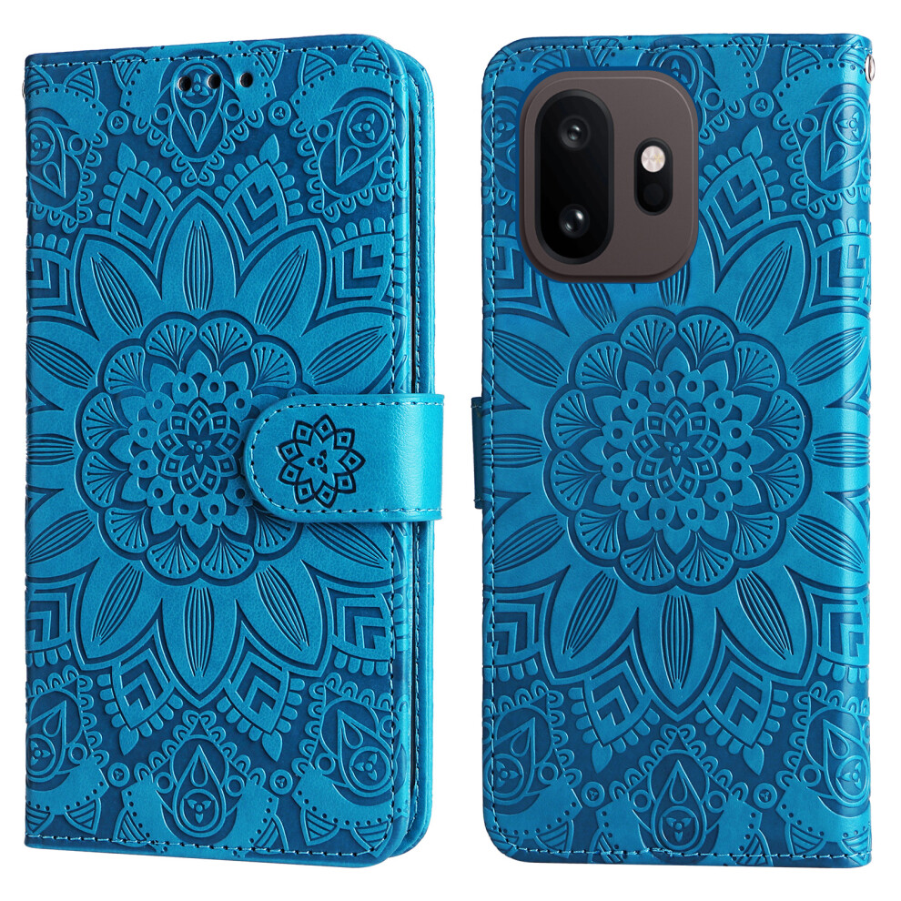 (Blue) Phone Cover For Oneplus 15T 5G Case Sunflower Imprint Leather Wallet Phone Cover Blue 6914299176374