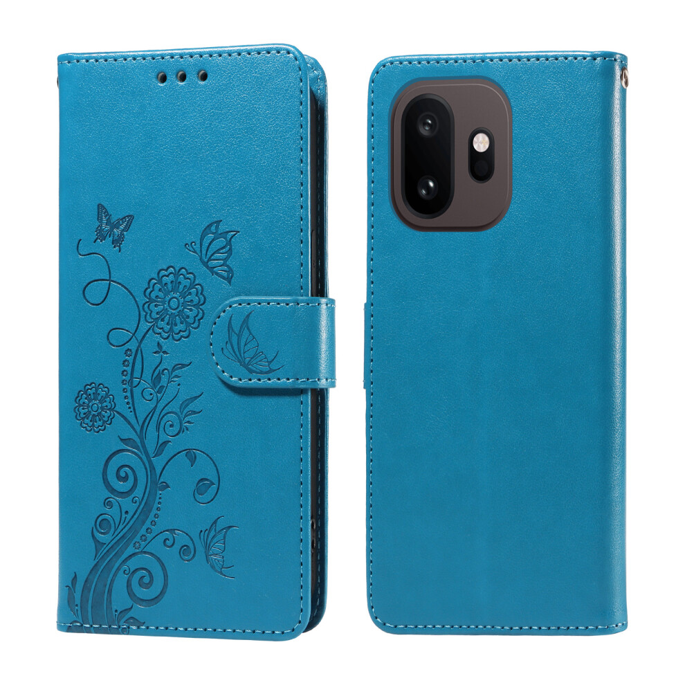 (Blue) Phone Cover For Oneplus 15T 5G Leather Case Butterfly Floral Imprint Wallet Stand Cover Blue 6914292357893