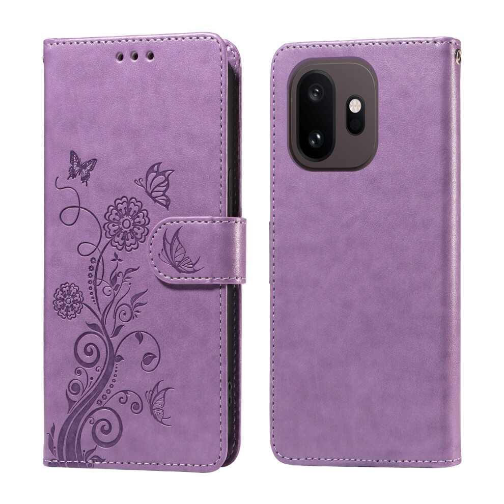 (Purple) Phone Cover For Oneplus 15T 5G Leather Case Butterfly Floral Imprint Wallet Stand Cover Purple 6914293113085