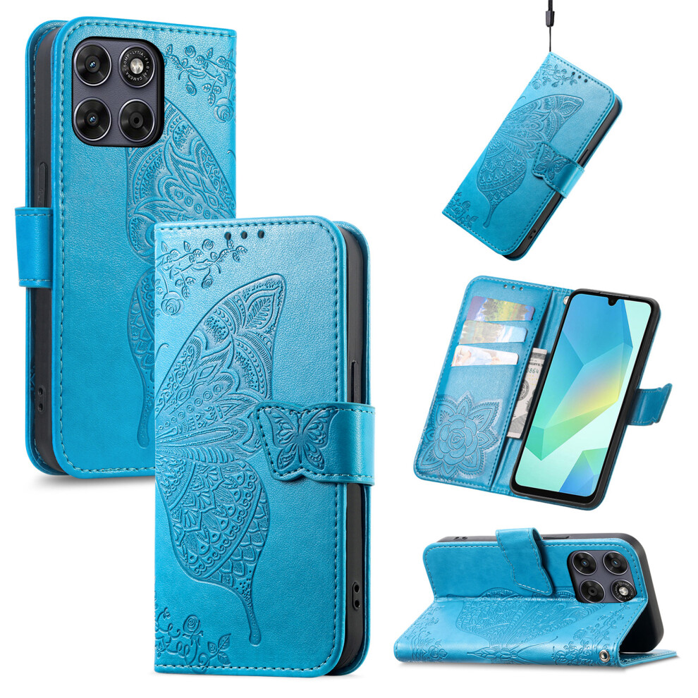 (Blue) Phone Cover For Motorola Moto G17 Power 4G / G17 4G / G15 4G / G15 Power 4G Case With Strap Butterfl Blue 6914299045854