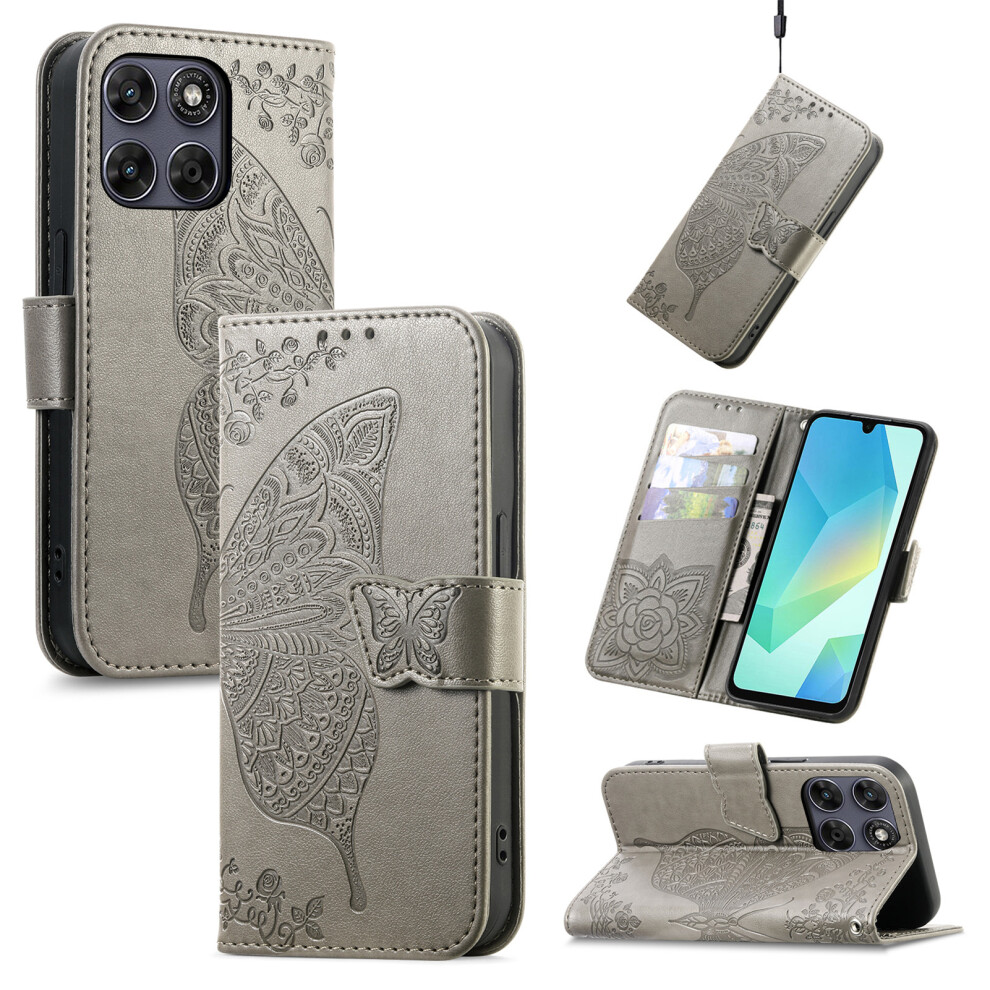 (Grey) Phone Cover For Motorola Moto G17 Power 4G / G17 4G / G15 4G / G15 Power 4G Case With Strap Butterfl Grey 6914295958530
