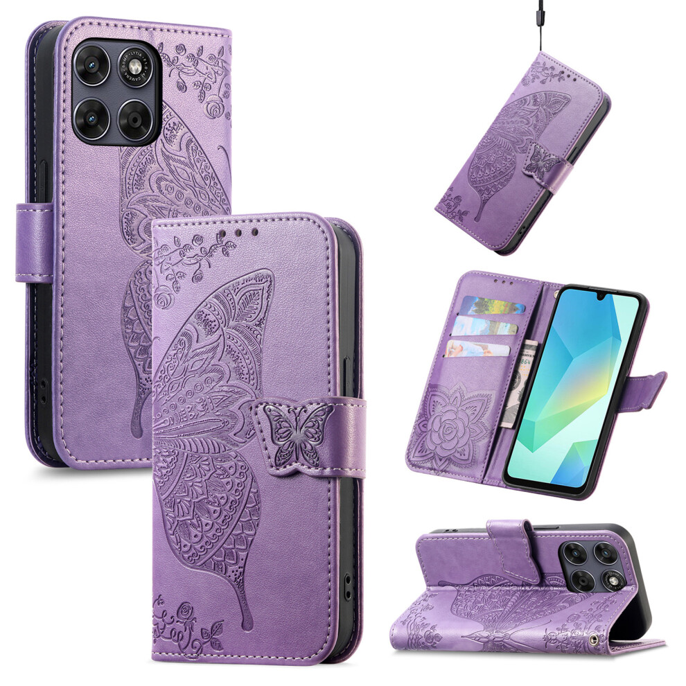 (Light ) Phone Cover For Motorola Moto G17 Power 4G / G17 4G / G15 4G / G15 Power 4G Case With Strap Butterfl Purple 6914291195854