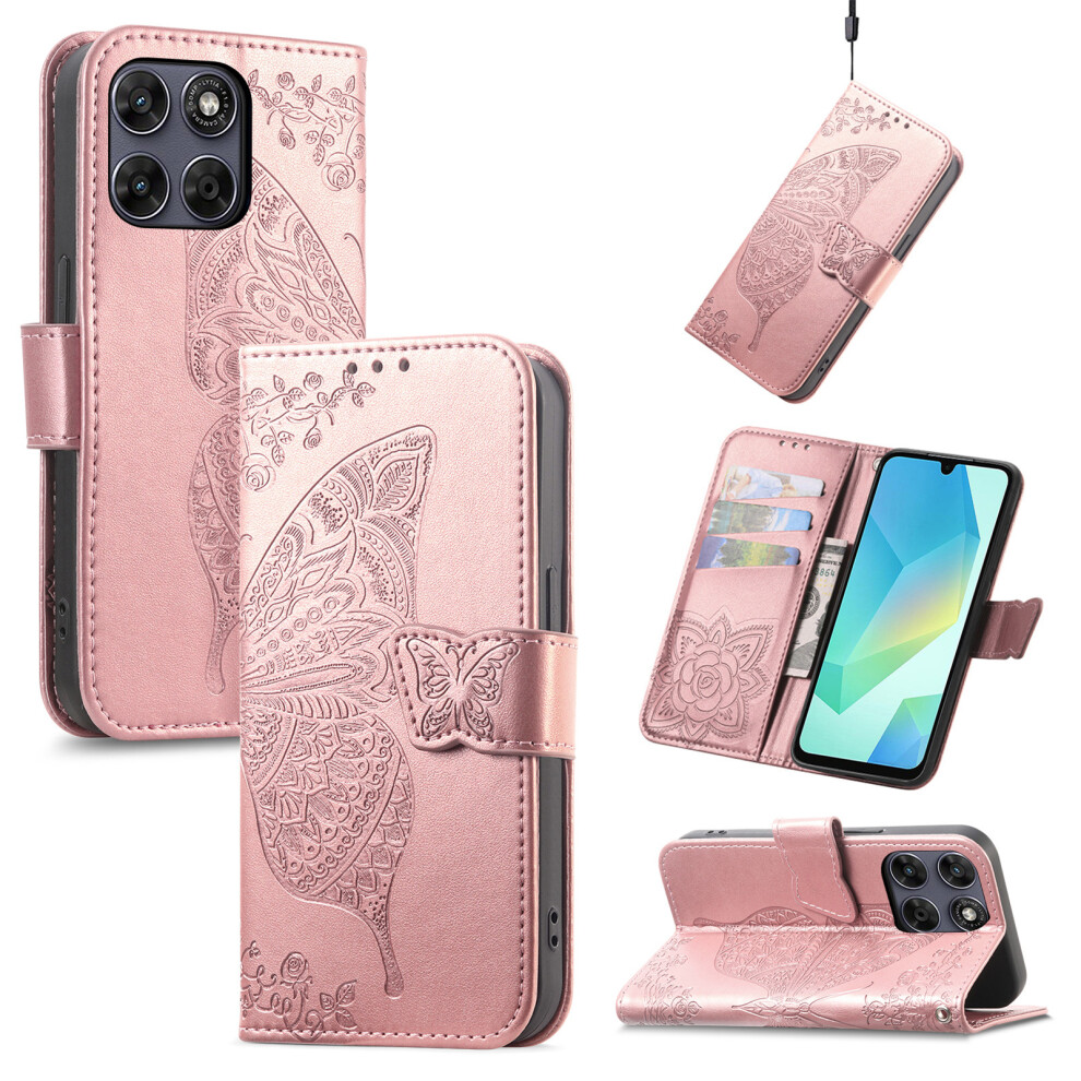 (Rose ) Phone Cover For Motorola Moto G17 Power 4G / G17 4G / G15 4G / G15 Power 4G Case With Strap Butterfl Gold 6914294585751