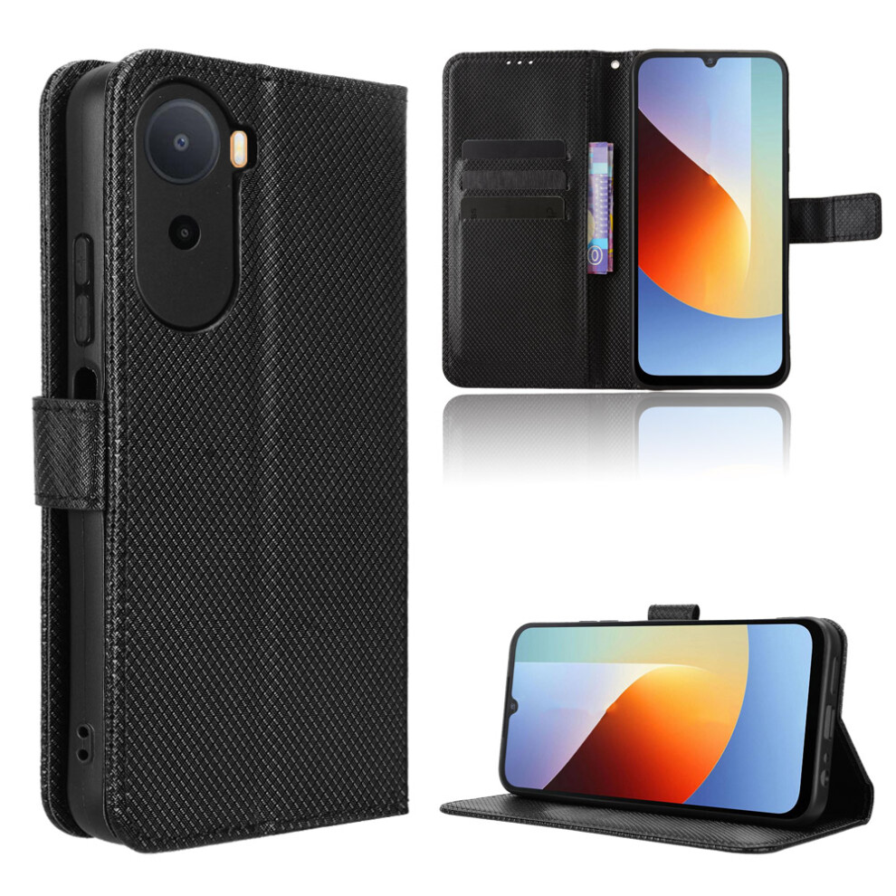 (Black) Phone Cover For Xiaomi Redmi A7 Pro 4G (171.56Mm) Leather Wallet Case With Strap Diamond Texture Pho Black 6914291903565